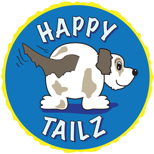 Cartoon picture of a happy wagging dog for Happy Tailz petcare and dog walking